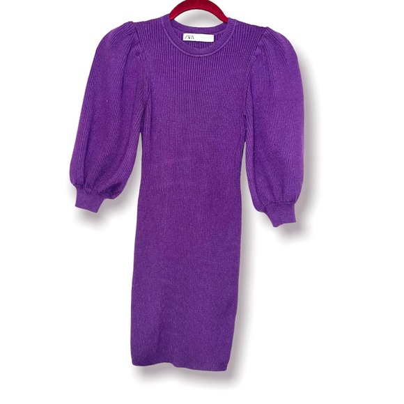 ZARA | Puffy Sleeve Ribbed Sweater Dress - Picture 8 of 10